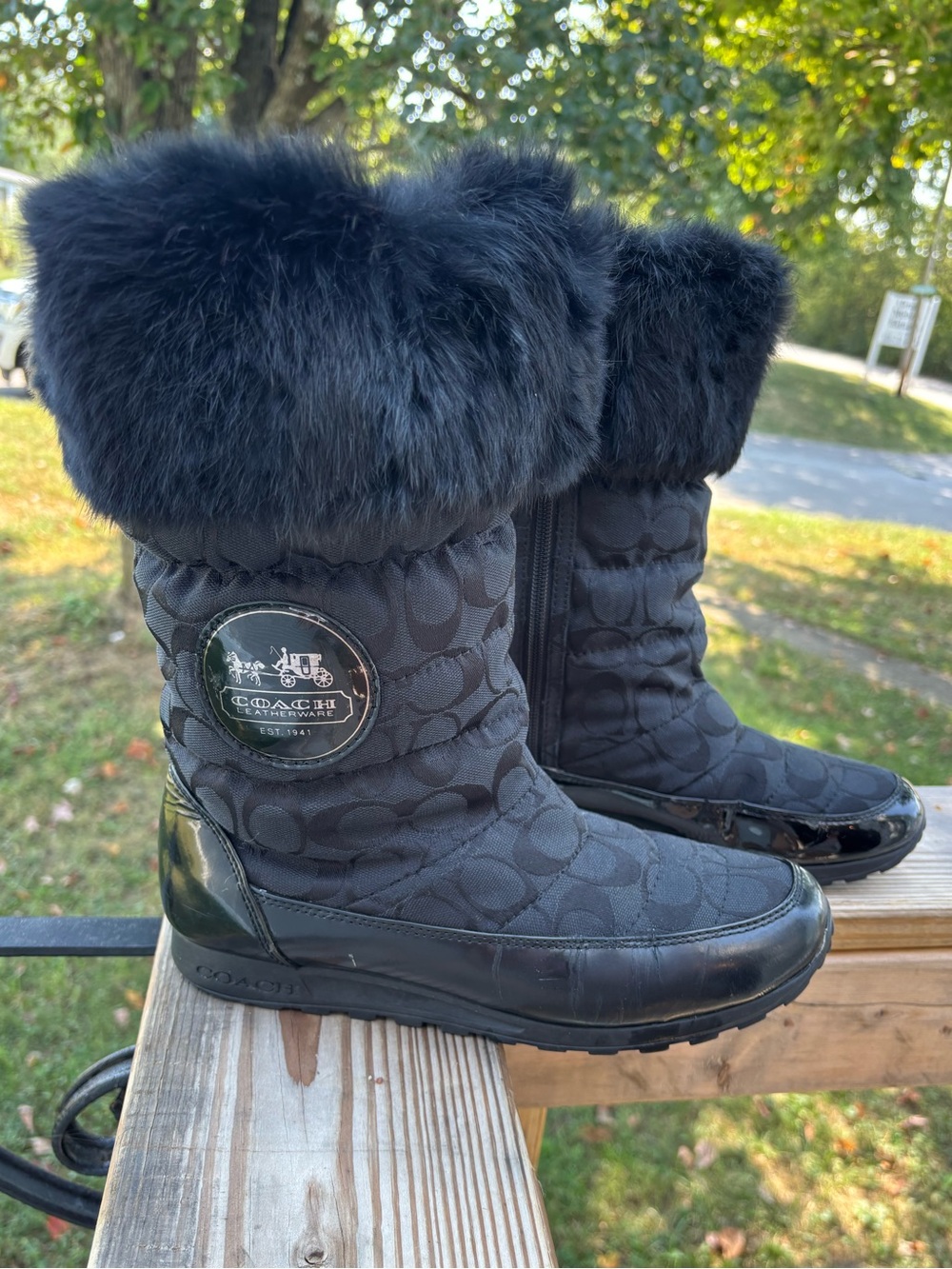 Coach Joyous Black Signature Winter Snow Boots Fur Trim 9B